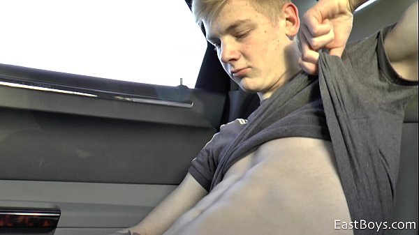 Naughty gay boy jerking in the car