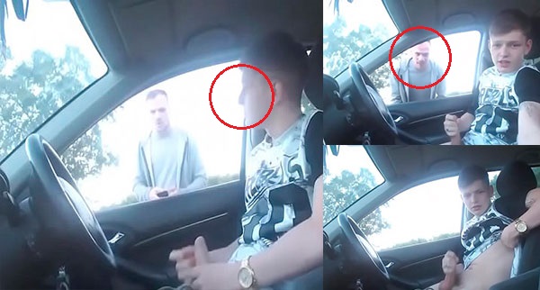 Ginger gay boy is surprised inside the car in the middle of handjob