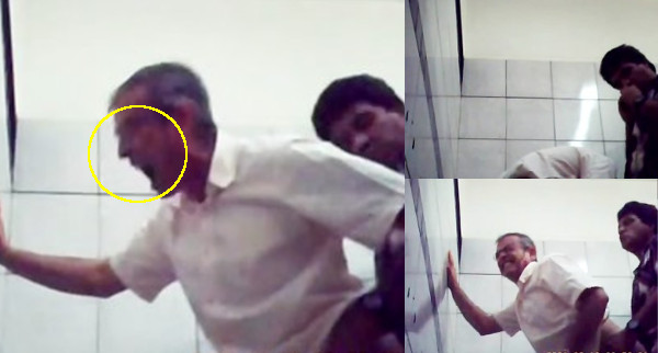 Asian gay boy fucks hard and deep boss in the toilet at work