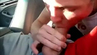 Blond twink swallows boyfriend twink cock in the car